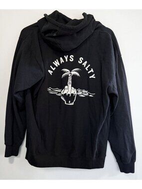 Chomp Hoodie Size Large Always Salty Surfer Beach Graphic Black Sweatshirt